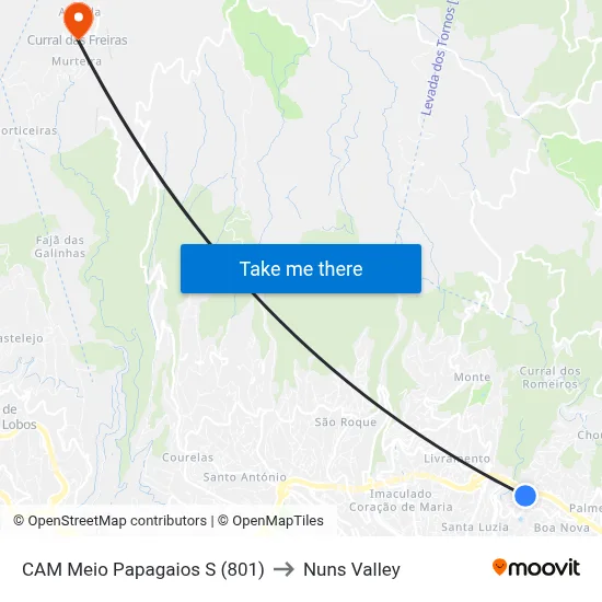 CAM Meio  Papagaios  S (801) to Nuns Valley map