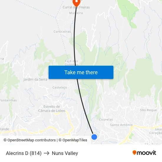 Alecrins  D (814) to Nuns Valley map