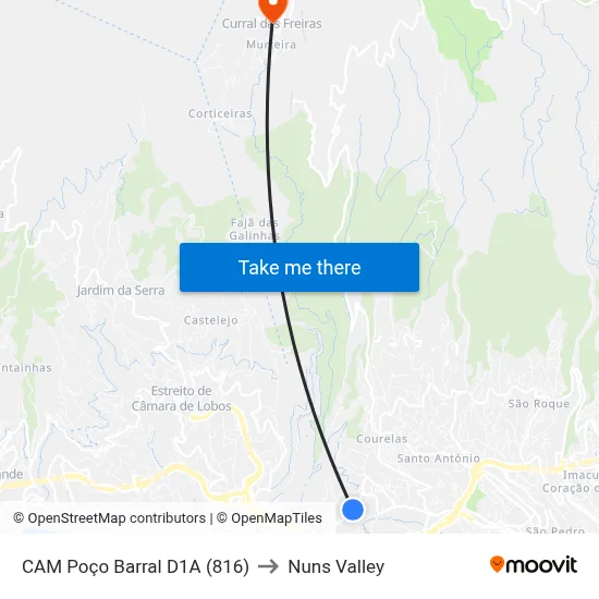 CAM Poço Barral  D1A (816) to Nuns Valley map