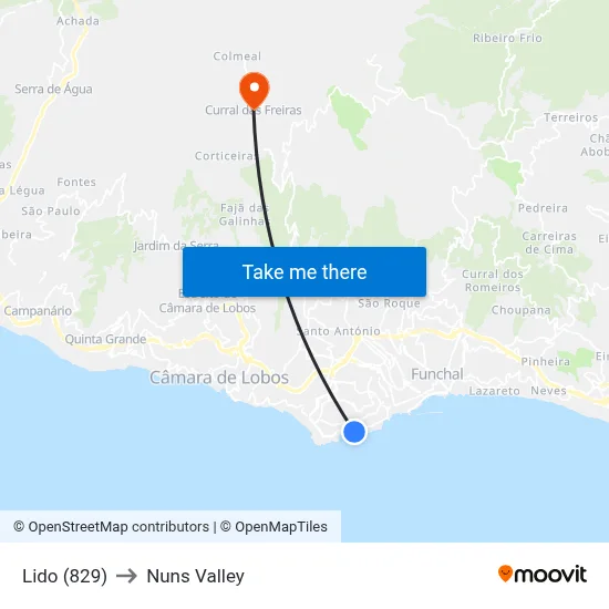 Lido (829) to Nuns Valley map