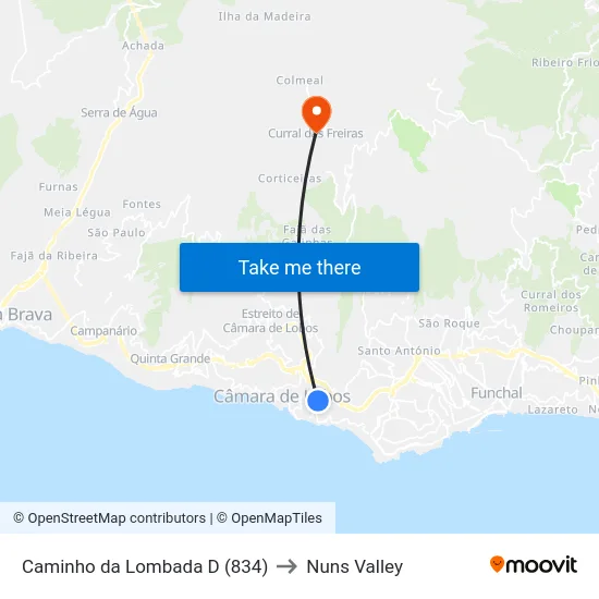 Caminho da Lombada  D (834) to Nuns Valley map