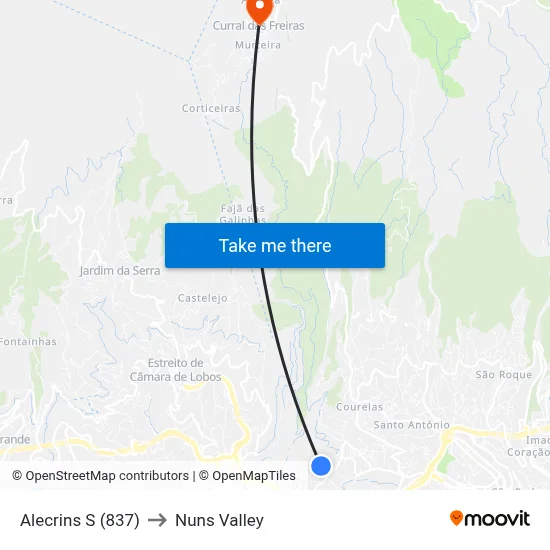 Alecrins  S (837) to Nuns Valley map