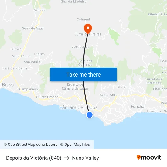 Depois da Victória (840) to Nuns Valley map