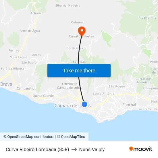 Curva Ribeiro  Lombada (858) to Nuns Valley map