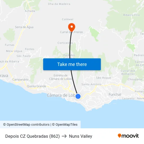 Depois CZ Quebradas (862) to Nuns Valley map