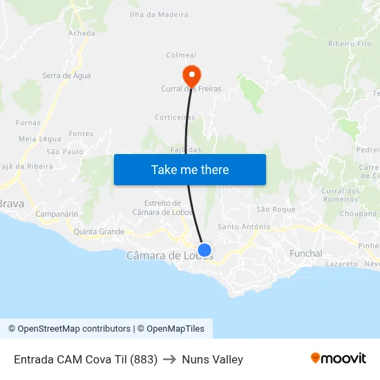 Entrada CAM Cova Til (883) to Nuns Valley map