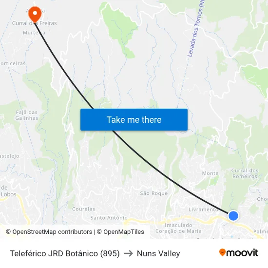 Teleférico JRD Botânico (895) to Nuns Valley map