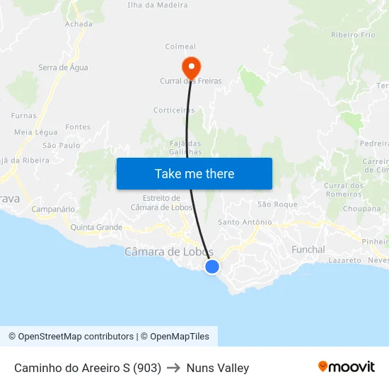 Caminho do Areeiro  S (903) to Nuns Valley map
