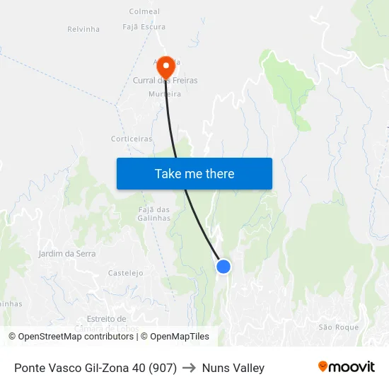 Ponte Vasco Gil-Zona 40 (907) to Nuns Valley map