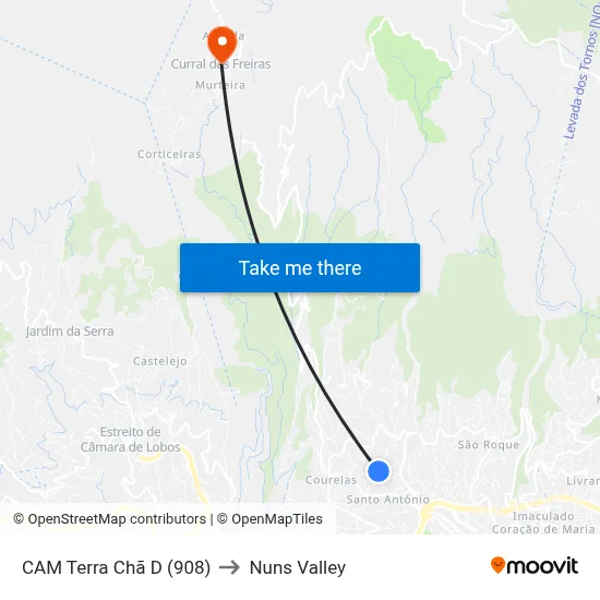 CAM Terra Chã  D (908) to Nuns Valley map