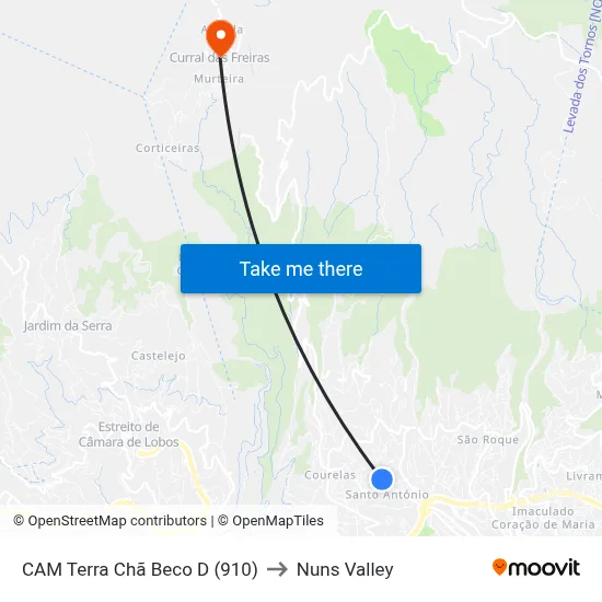 CAM Terra Chã  Beco  D (910) to Nuns Valley map