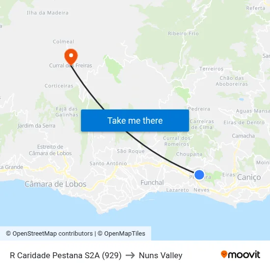 R Caridade Pestana  S2A (929) to Nuns Valley map