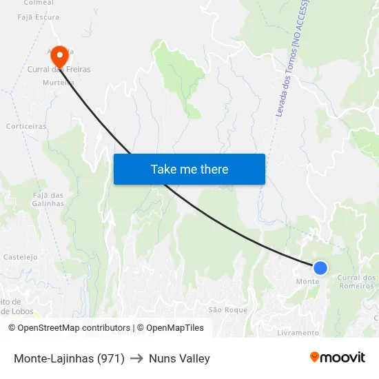 Monte-Lajinhas (971) to Nuns Valley map