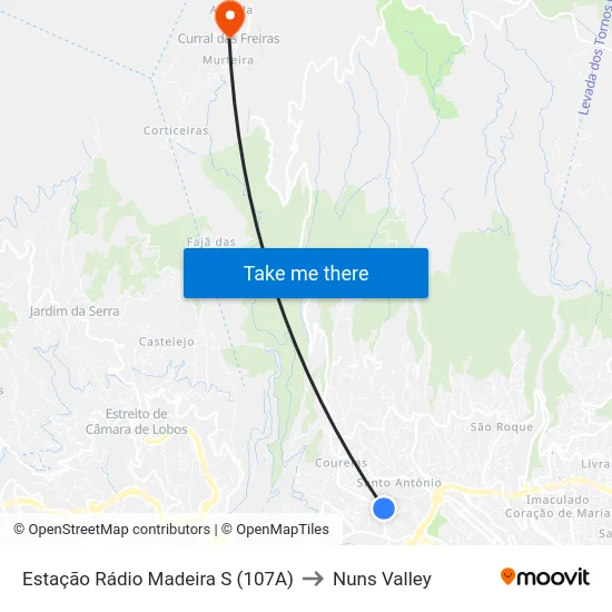 Estação Rádio Madeira  S (107A) to Nuns Valley map
