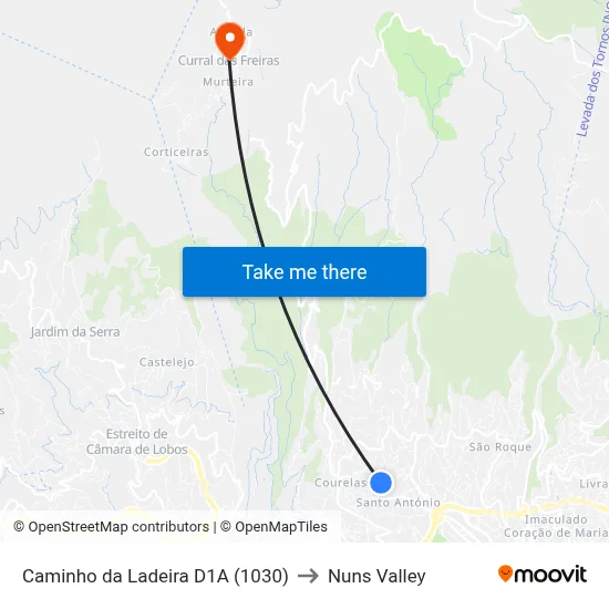 Caminho da Ladeira  D1A (1030) to Nuns Valley map