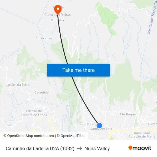 Caminho da Ladeira  D2A (1032) to Nuns Valley map