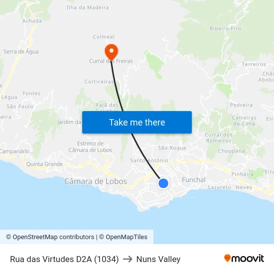 Rua das Virtudes  D2A (1034) to Nuns Valley map