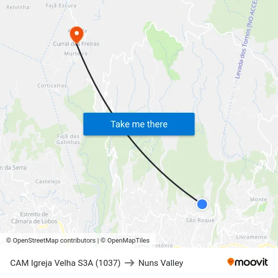 CAM Igreja Velha  S3A (1037) to Nuns Valley map