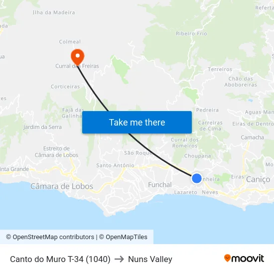 Canto do Muro  T-34 (1040) to Nuns Valley map