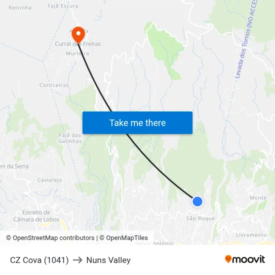 CZ Cova (1041) to Nuns Valley map