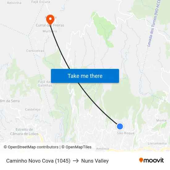Caminho Novo Cova (1045) to Nuns Valley map