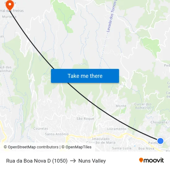 Rua da Boa Nova  D (1050) to Nuns Valley map