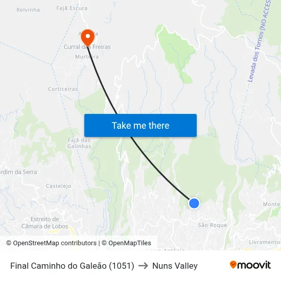 Final Caminho do Galeão (1051) to Nuns Valley map