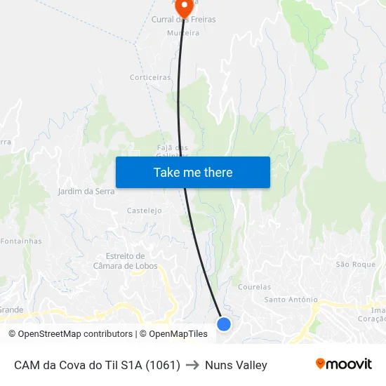 CAM da Cova do Til  S1A (1061) to Nuns Valley map