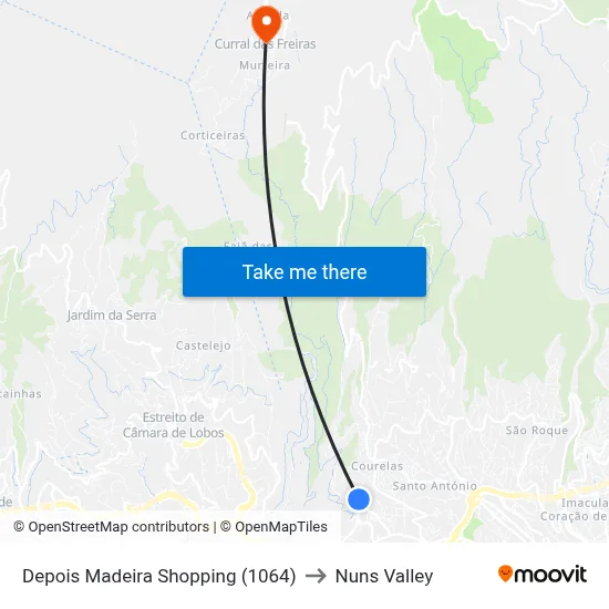Depois Madeira Shopping (1064) to Nuns Valley map