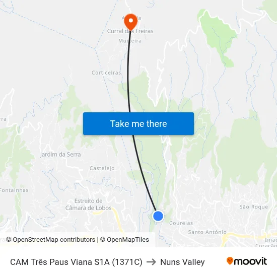 CAM Três Paus  Viana  S1A (1371C) to Nuns Valley map