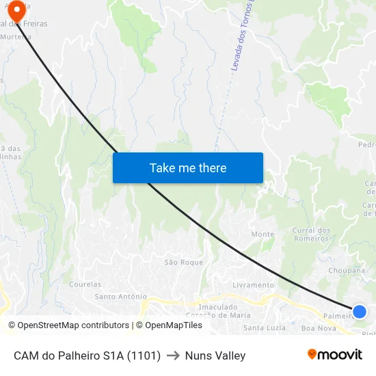 CAM do Palheiro  S1A (1101) to Nuns Valley map