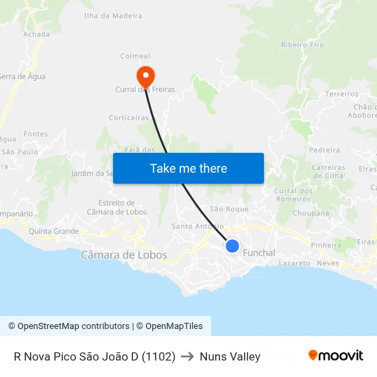 R Nova Pico São João  D (1102) to Nuns Valley map