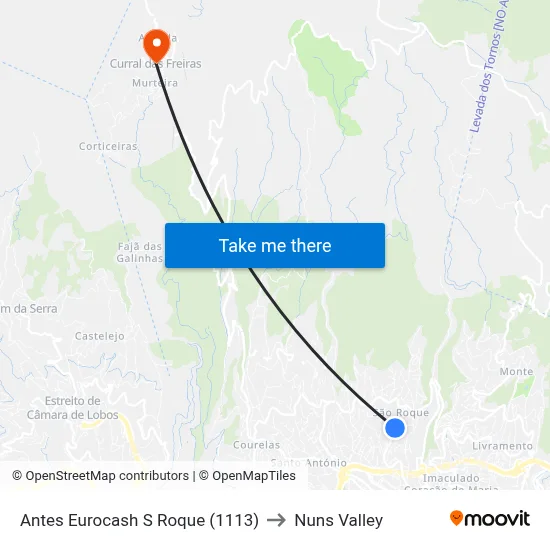 Antes Eurocash S Roque (1113) to Nuns Valley map