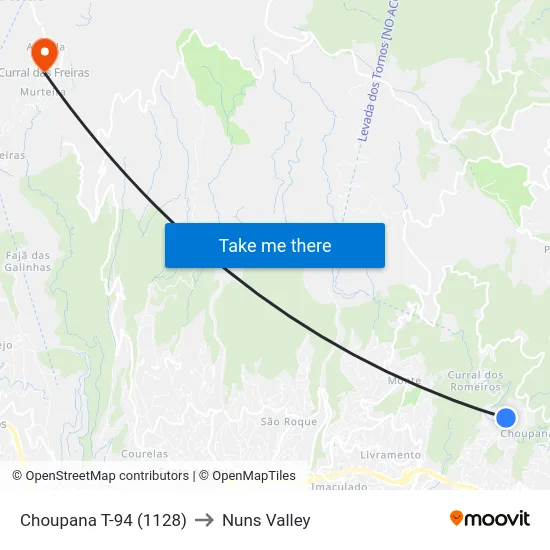 Choupana  T-94 (1128) to Nuns Valley map