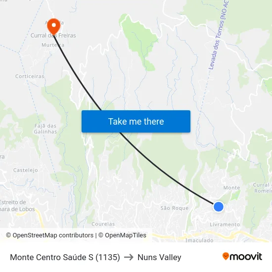 Monte  Centro Saúde  S (1135) to Nuns Valley map