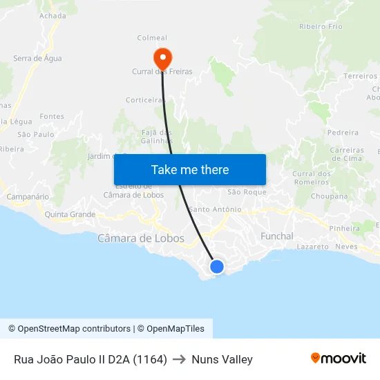 Rua João Paulo II  D2A (1164) to Nuns Valley map