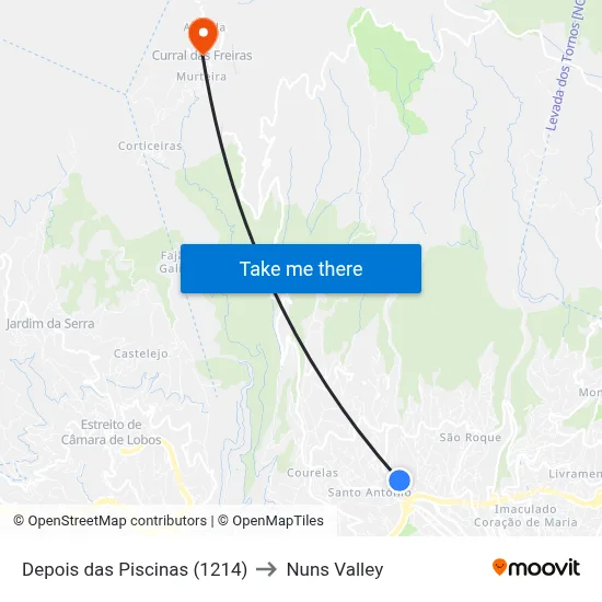 Depois das Piscinas (1214) to Nuns Valley map