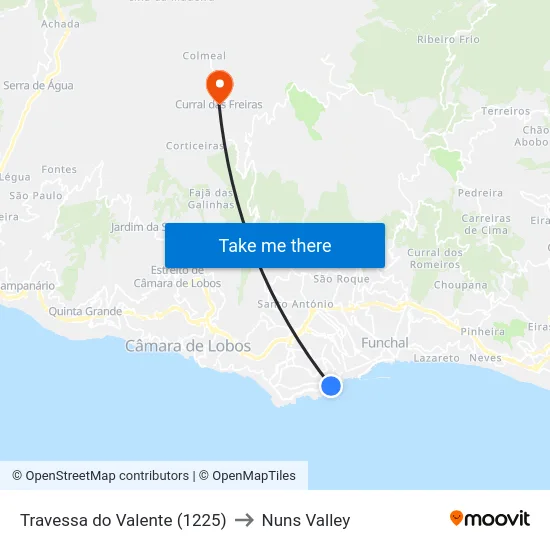 Travessa do Valente (1225) to Nuns Valley map
