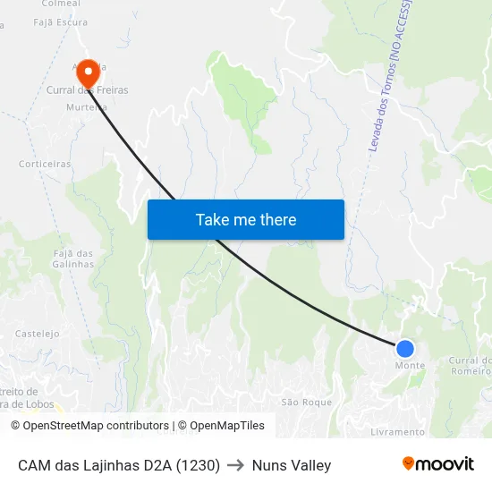 CAM das Lajinhas  D2A (1230) to Nuns Valley map