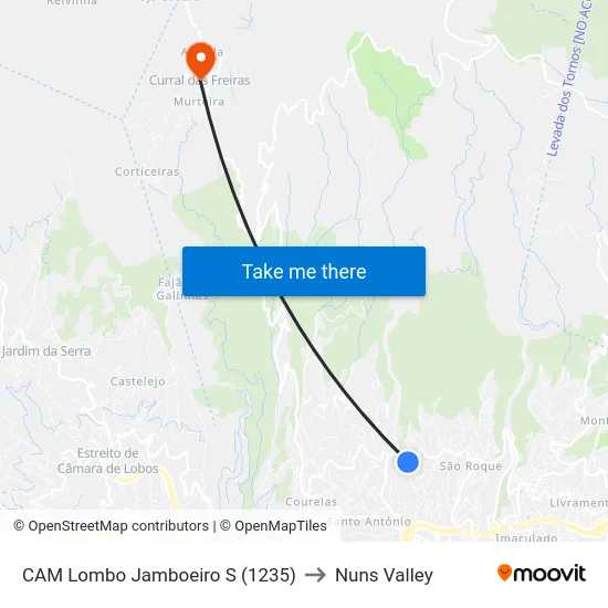 CAM Lombo Jamboeiro  S (1235) to Nuns Valley map
