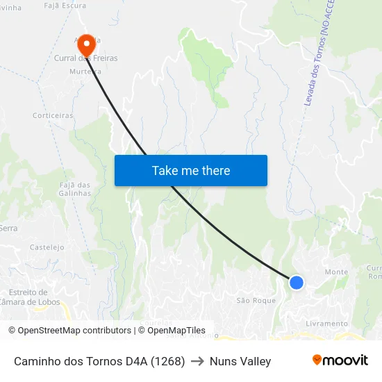 Caminho dos Tornos  D4A (1268) to Nuns Valley map