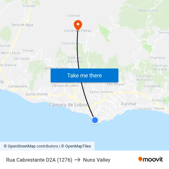 Rua Cabrestante  D2A (1276) to Nuns Valley map