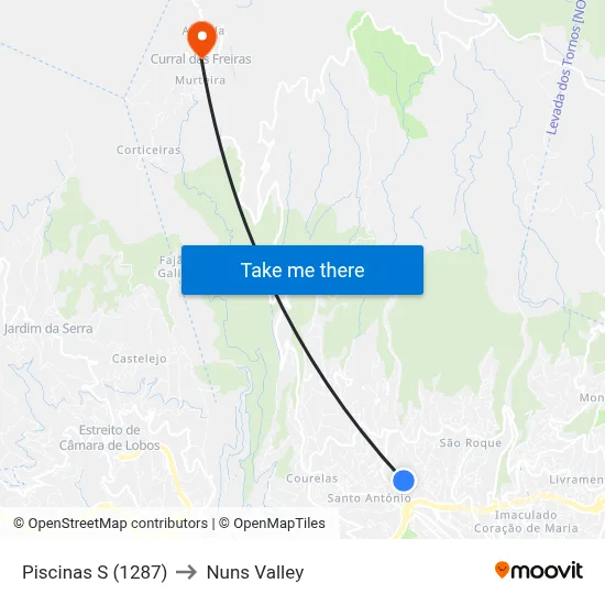 Piscinas  S (1287) to Nuns Valley map