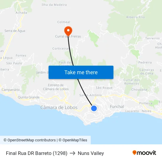 Final Rua DR Barreto (1298) to Nuns Valley map