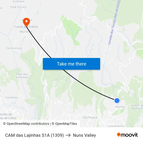 CAM das Lajinhas  S1A (1309) to Nuns Valley map