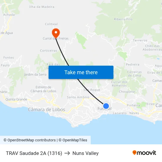 TRAV Saudade  2A (1316) to Nuns Valley map