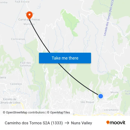 Caminho dos Tornos  S2A (1333) to Nuns Valley map