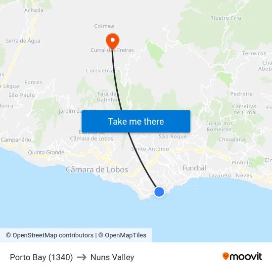 Porto Bay (1340) to Nuns Valley map