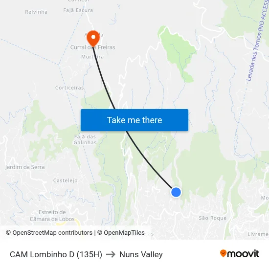 CAM Lombinho  D (135H) to Nuns Valley map