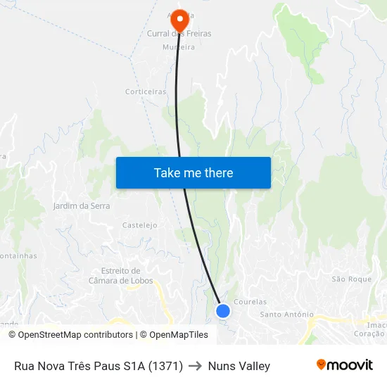 Rua Nova Três Paus  S1A (1371) to Nuns Valley map